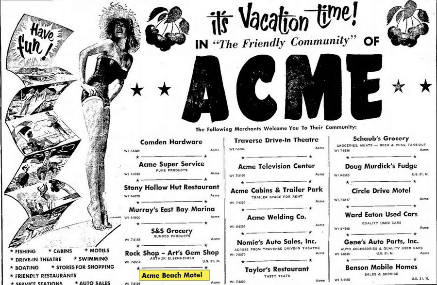 Acme Beach Motel - July 1965 Ad (newer photo)